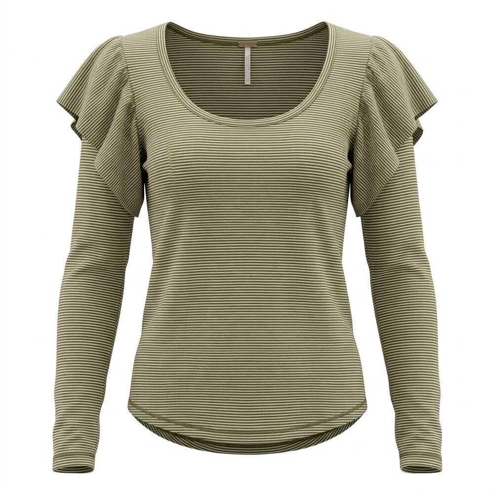 Free People Metal Ruffle Scoop Neck Ribbed Knit T-Shirt Women Size XS